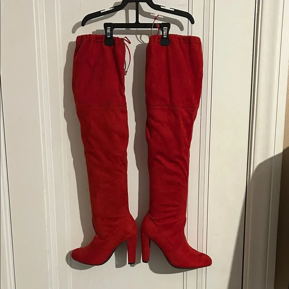Wild Diva Vibrant Red Faux Suede Over-the-Knee Women's Boots